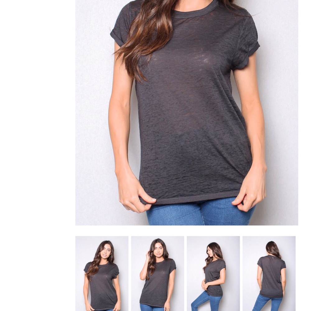 Burnout Knit Black Short Sleeve Tee XL Minimalist Layering Basic Staple Top - Picture 3 of 7